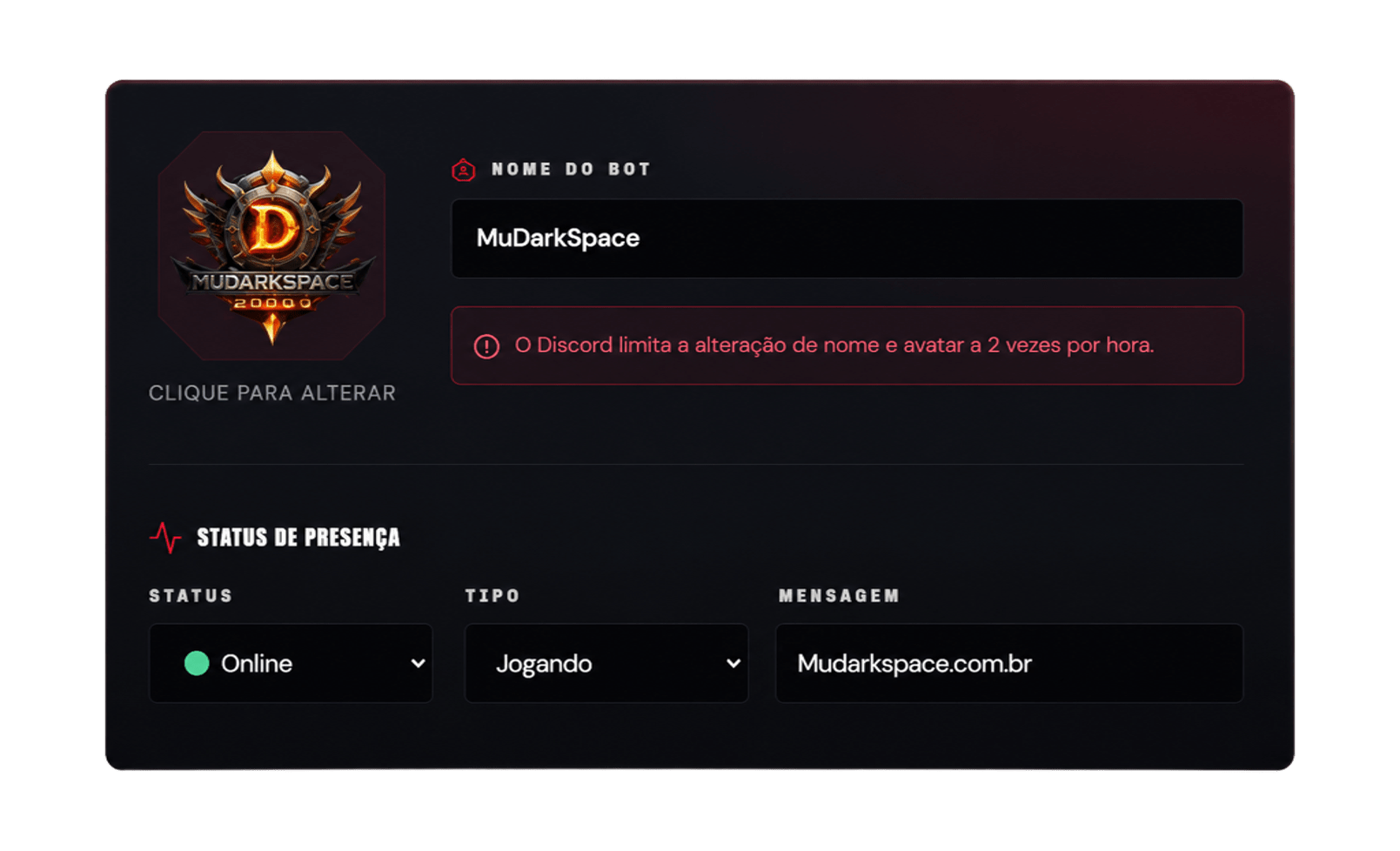 Personalização do perfil do bot